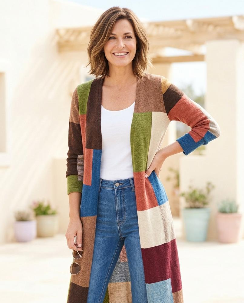 Marvis Mode - Arvin | Geblockt Lang Cardigan Damen