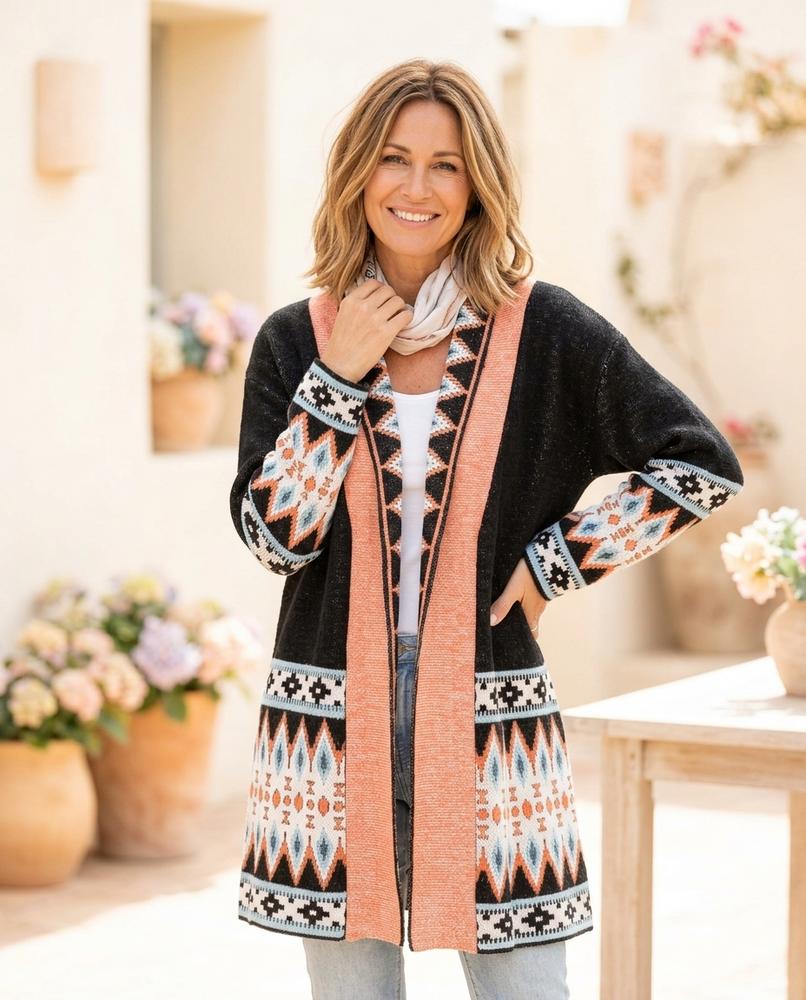 Marvis Mode - Sasin | Gemusterter Langärmliger Cardigan Damen