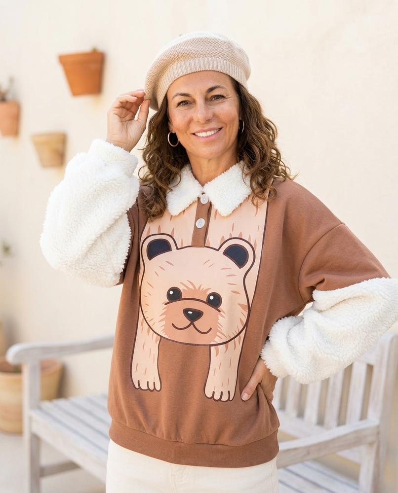 Marvis Mode - Lylen | Bedrucktes Kontrastärmeliges Sweatshirt Damen