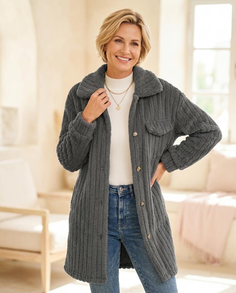 Marvis Mode - Cosel | Plüschiger Gerippter Mantel Damen