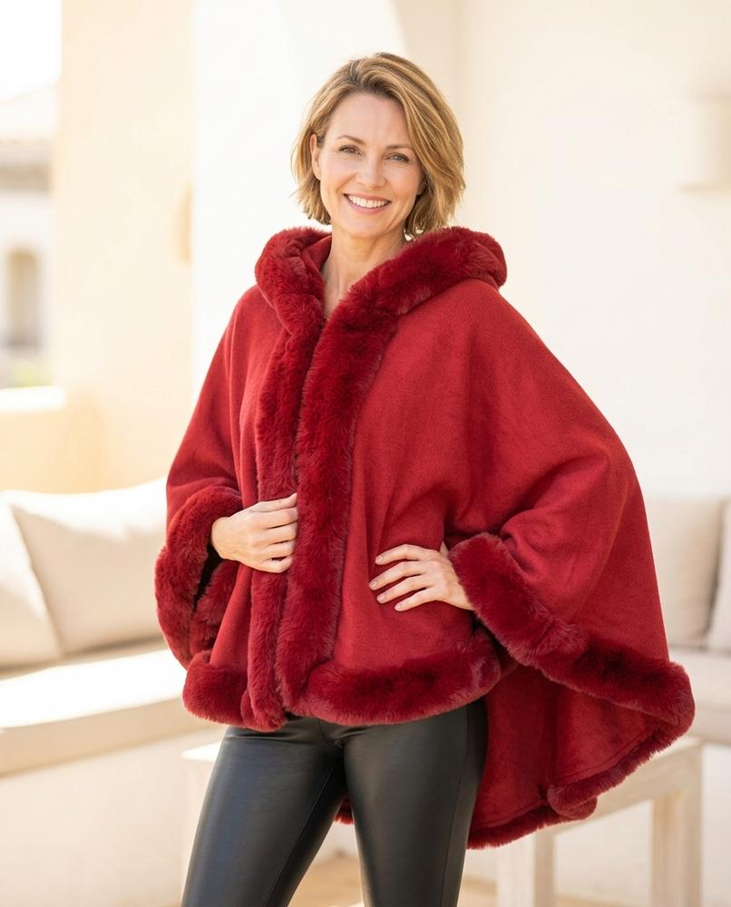 Marvis Mode - Laser | Offener Pelzbesetzter Mantel Damen