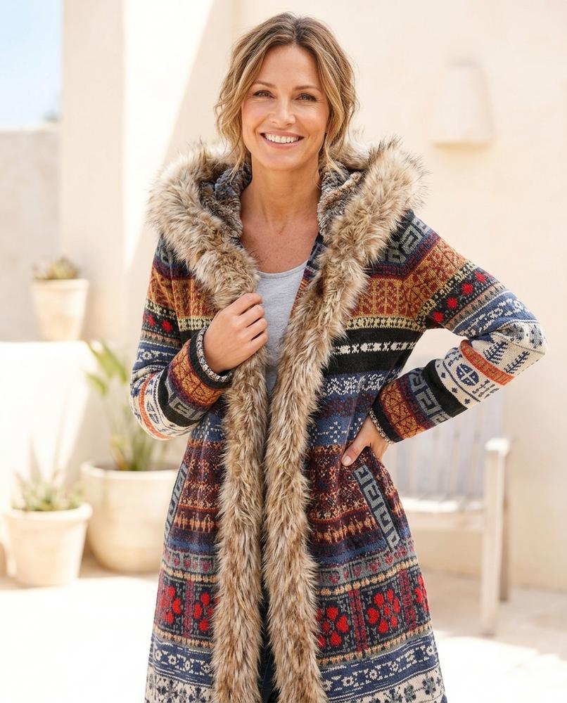Marvis Mode - Lenal | Gefütterter Gemusterter Mantel Damen