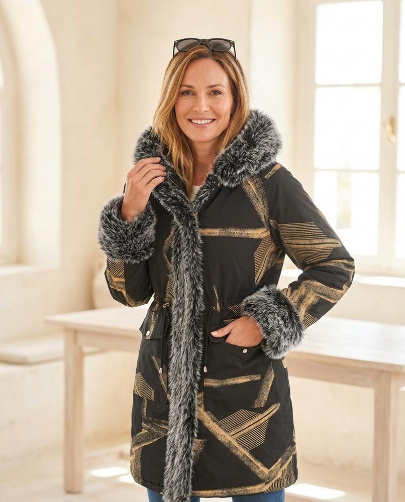 Marvis Mode - Nonal | Gefütterter Gemusterter Mantel Damen