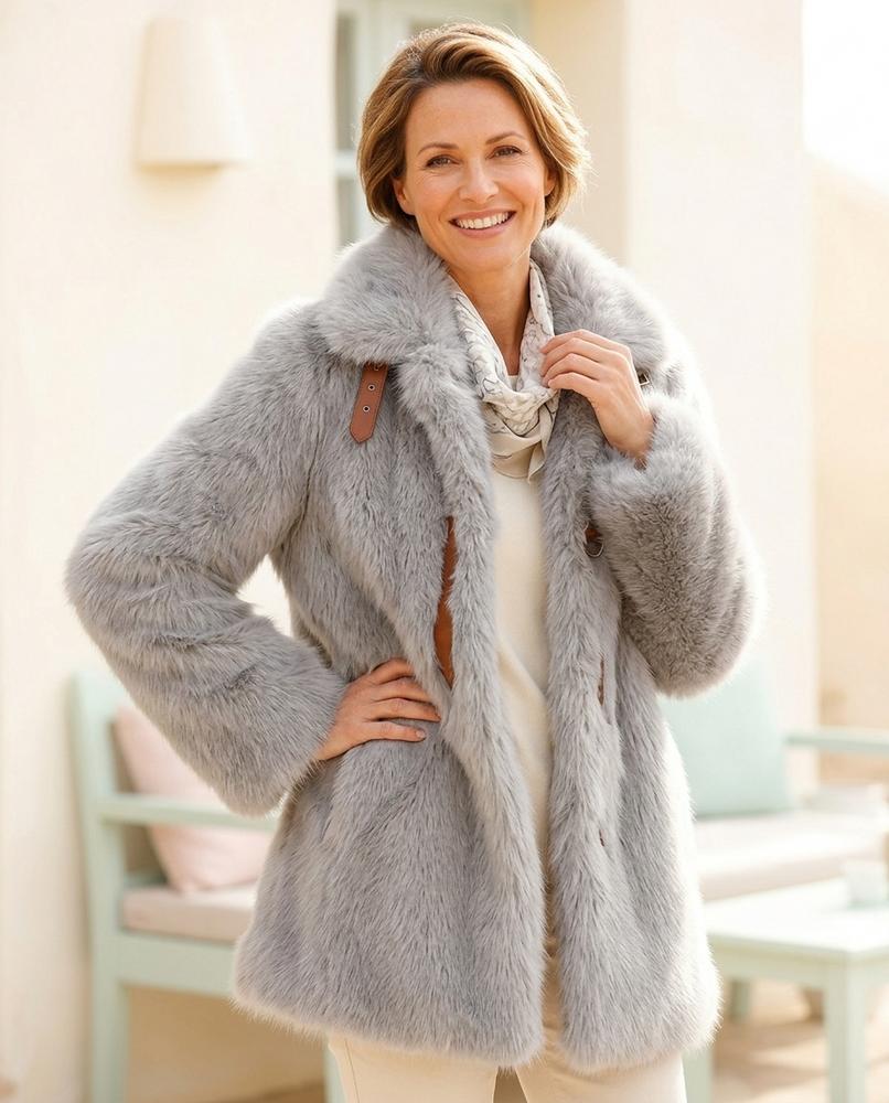Marvis Mode - Kemar | Flauschig Kragenlos Mantel Damen