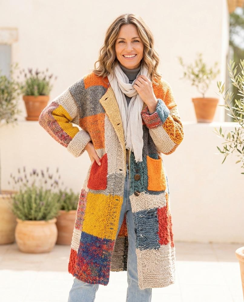 Marvis Mode - Demur | Mehrfarbiger Strick Mantel Damen
