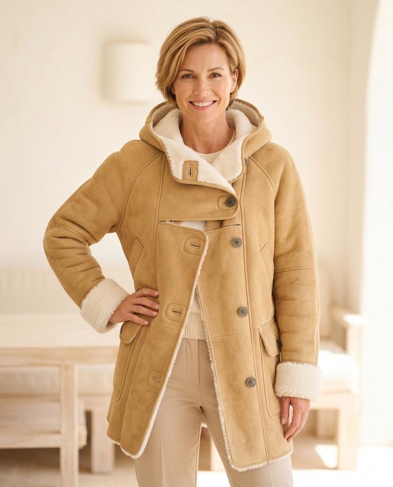 Marvis Mode - Lotur | Gefütterter Asymmetrischer Ledermantel Damen