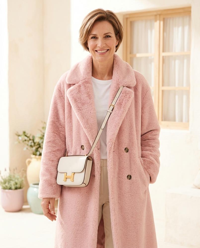 Marvis Mode - Kugim | Doppelreihig Plüschig Mantel Damen