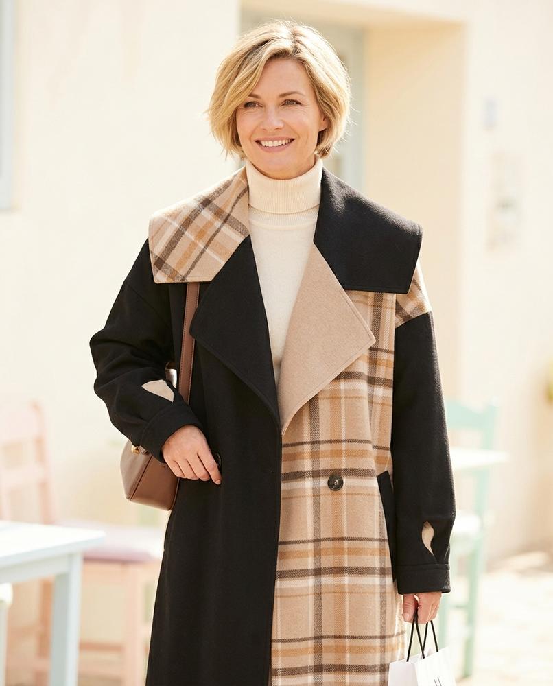 Marvis Mode - Mazar | Karierter Asymmetrischer Mantel Damen