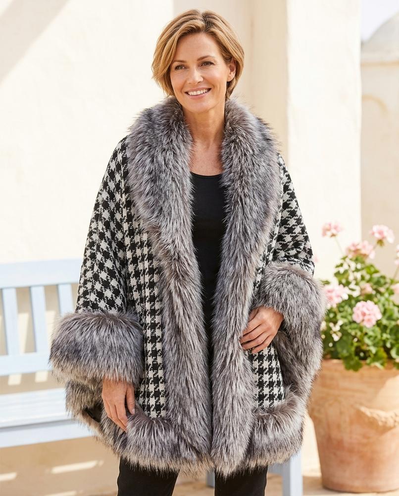 Marvis Mode - Suzak | Gemusterter Pelzbesetzter Mantel Damen