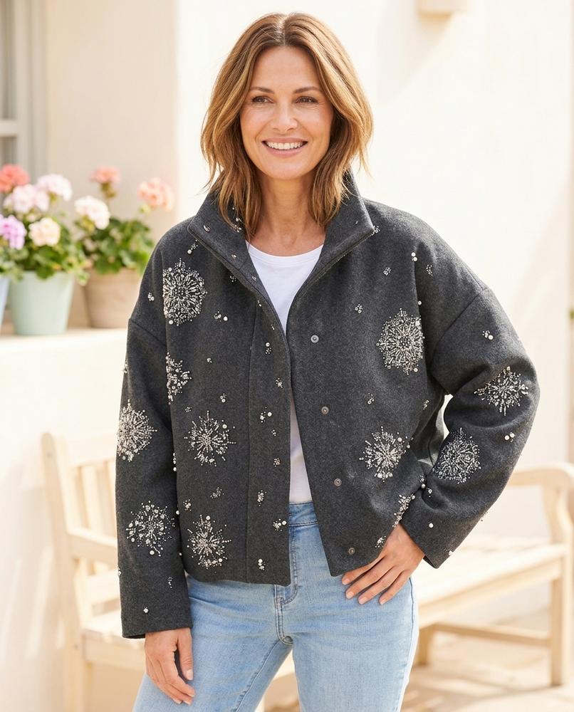 Marvis Mode - Riwen | Verzierte Hochgeschlossene Jacke Damen