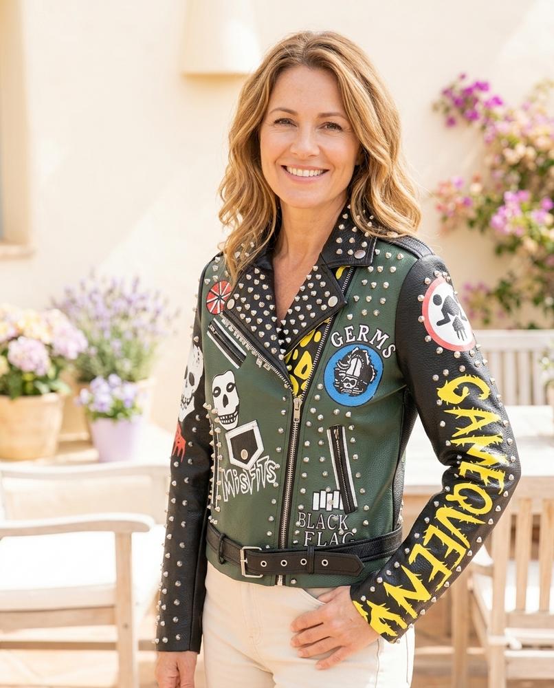 Marvis Mode - Mitod | Nietenbesetzte asymmetrische Lederjacke Damen