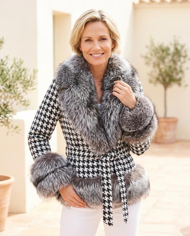 Marvis Mode - Earem | Pelzbesetzt Gemustert Jacke Damen