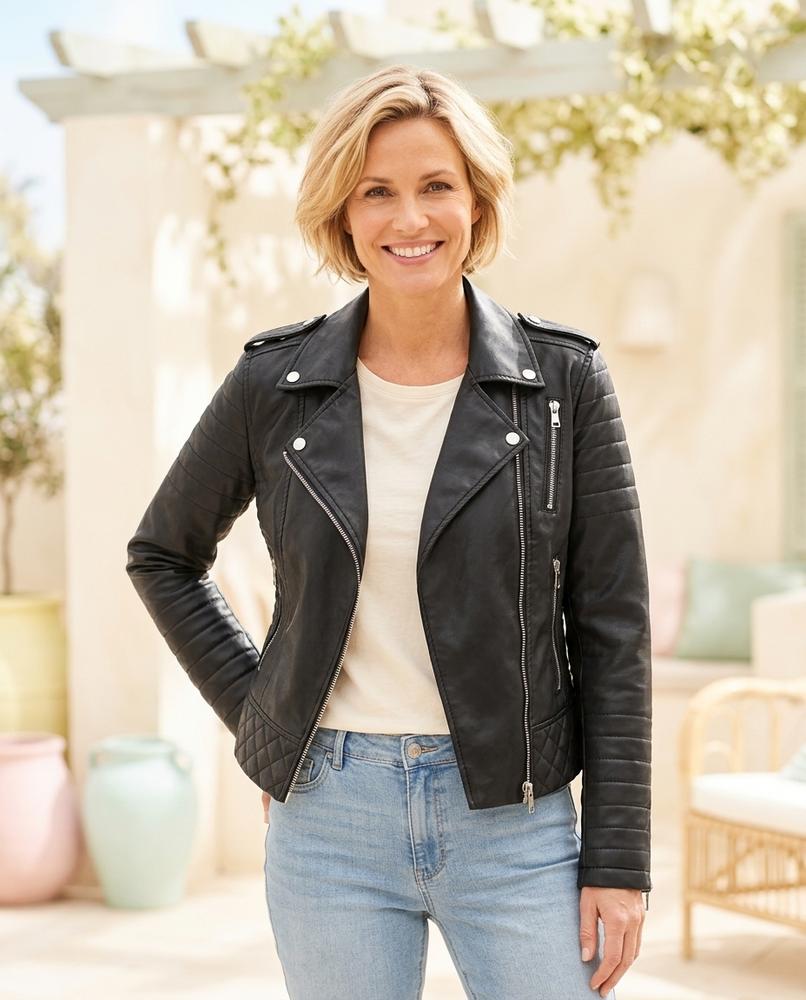 Marvis Mode - Eafid | Asymmetrisch Gesteppt Lederjacke Damen