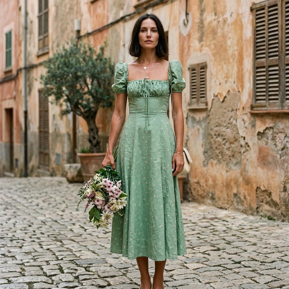 Marvis Mode - Catir | Kurzärmliges Geblümt Kleid Damen