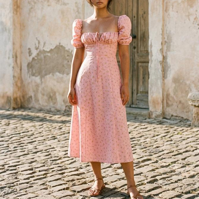Marvis Mode - Catir | Kurzärmliges Geblümt Kleid Damen