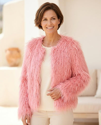 Marvis Mode - Yomel | Langhaarige Kragenlose Jacke Damen