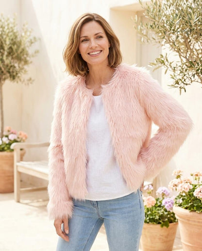 Marvis Mode - Yomel | Langhaarige Kragenlose Jacke Damen
