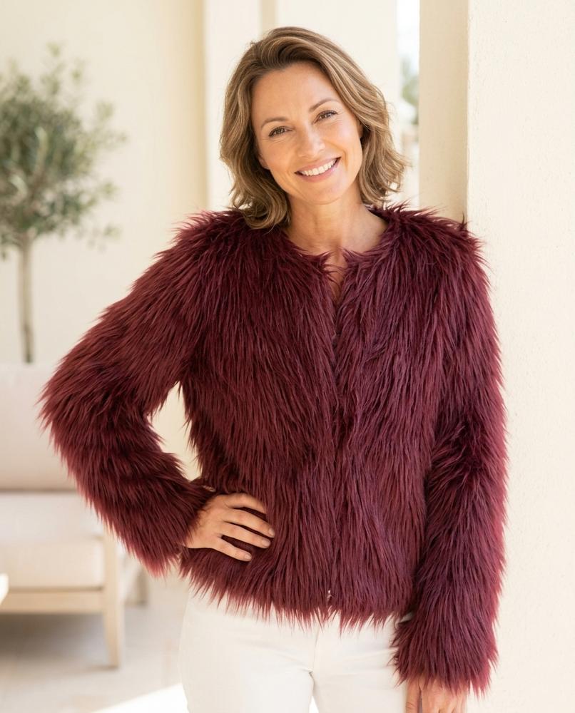 Marvis Mode - Yomel | Langhaarige Kragenlose Jacke Damen