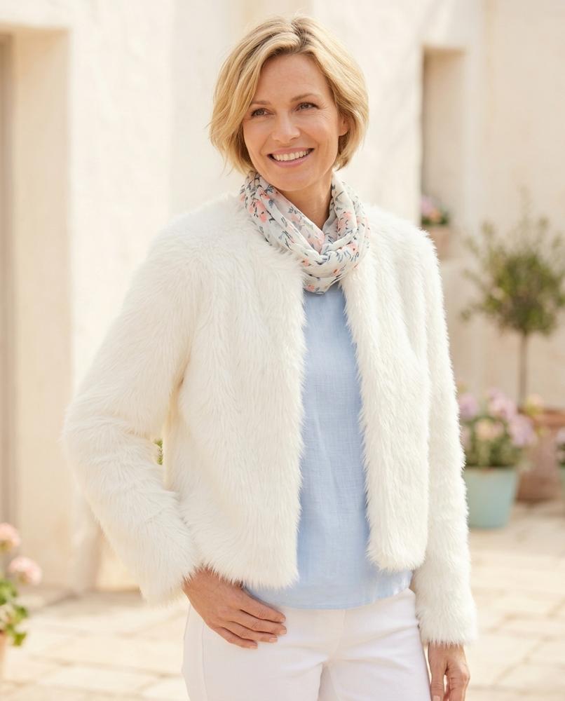 Marvis Mode - Sekar | Kragenlose Plüschige Jacke Damen