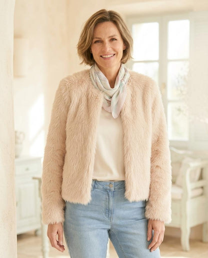 Marvis Mode - Sekar | Kragenlose Plüschige Jacke Damen