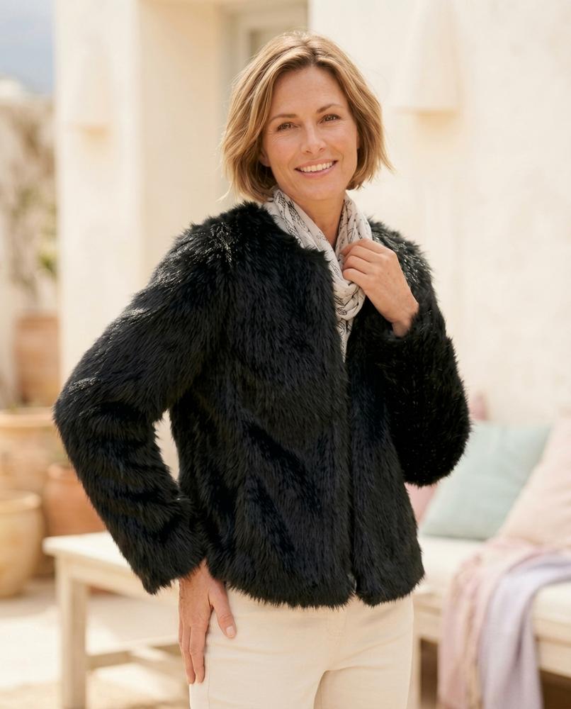 Marvis Mode - Sekar | Kragenlose Plüschige Jacke Damen