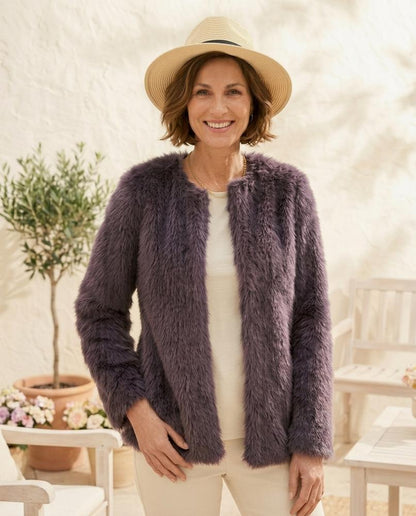 Marvis Mode - Sekar | Kragenlose Plüschige Jacke Damen