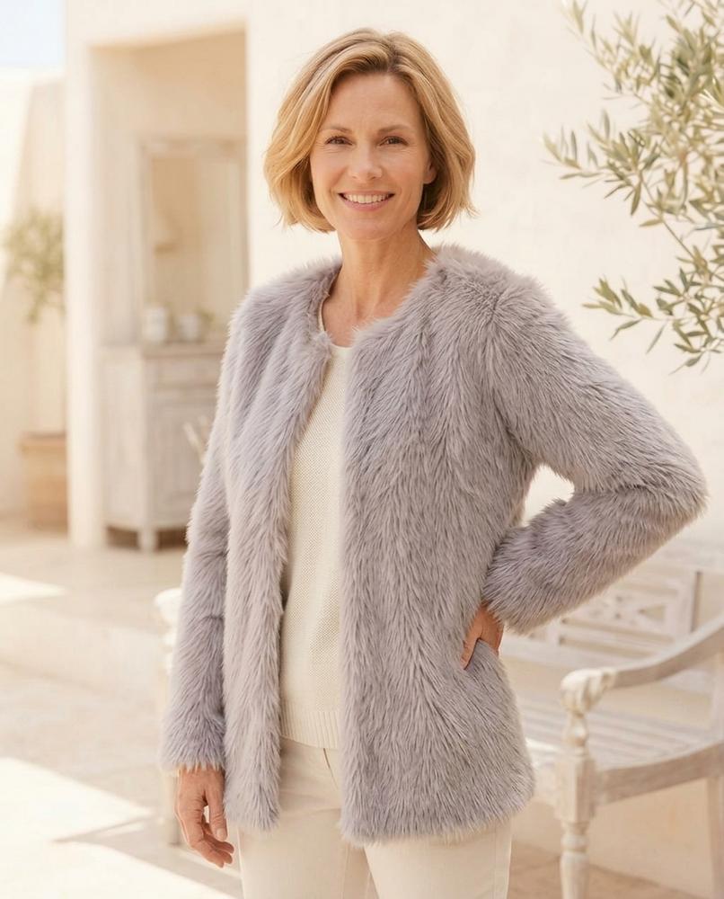 Marvis Mode - Sekar | Kragenlose Plüschige Jacke Damen