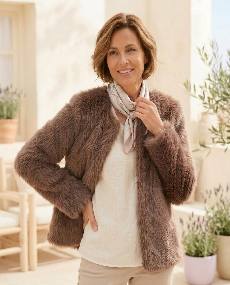 Marvis Mode - Sekar | Kragenlose Plüschige Jacke Damen