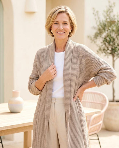 Marvis Mode - Timer | Gerippte Lange Strickjacke Damen