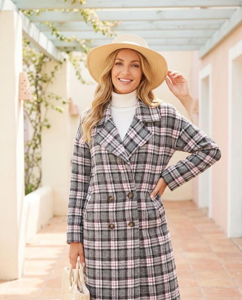 Marvis Mode - Nohal | Karierter Zweireihiger Mantel Damen