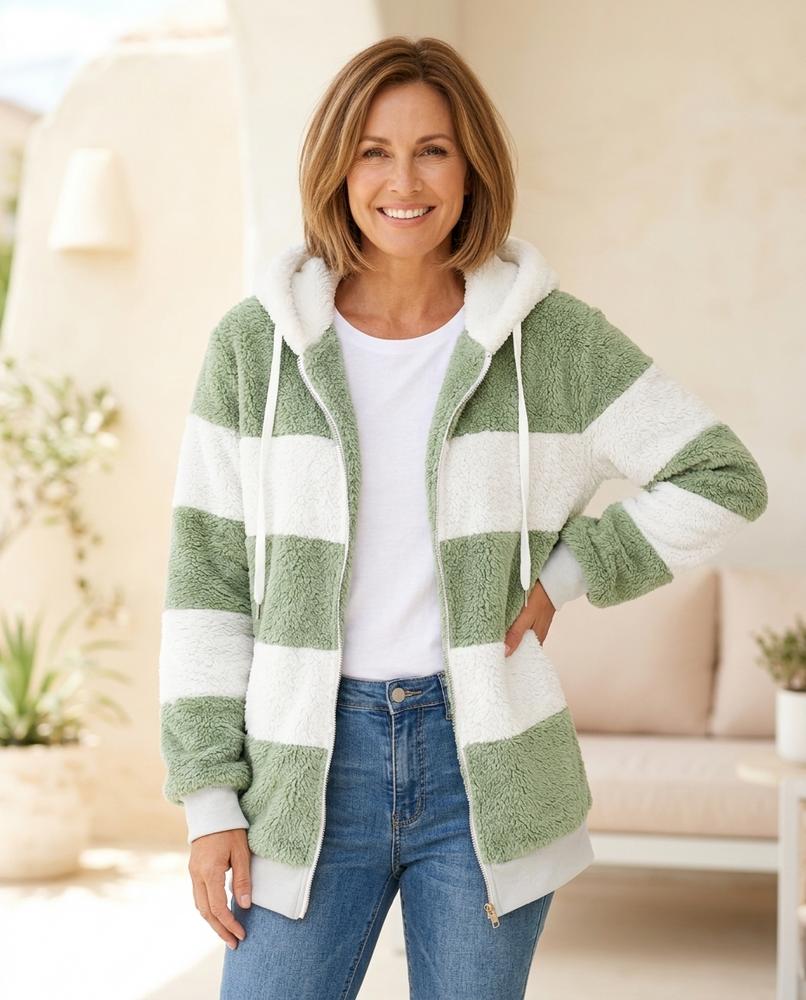 Marvis Mode - Calen | Gestreift Plüschig Jacke Damen