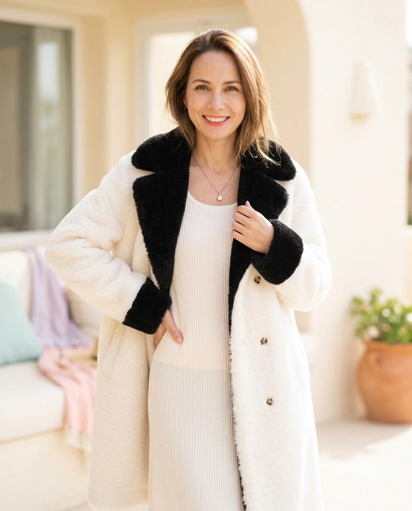 Marvis Mode - Ladar | Flauschig Zweifarbig Mantel Damen