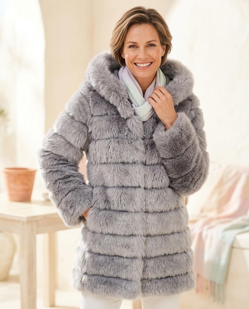Marvis Mode - Vezan | Plüschiger Gefütterter Mantel Damen
