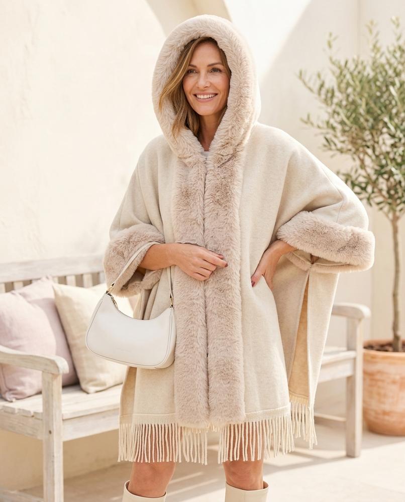 Marvis Mode - Elren | Fellbesetzter Gefranster Mantel Damen