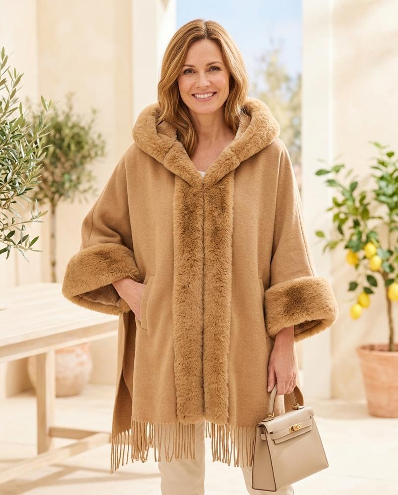 Marvis Mode - Elren | Fellbesetzter Gefranster Mantel Damen