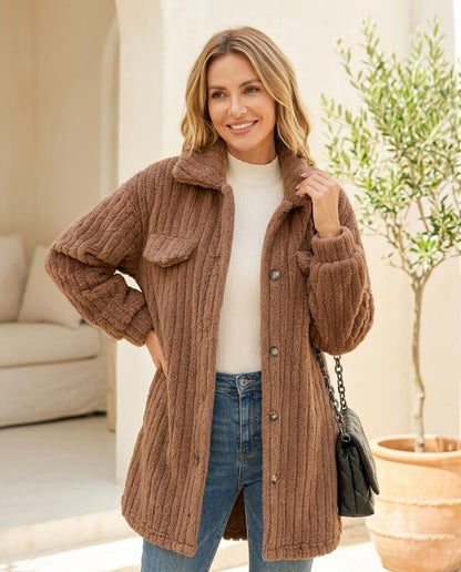 Marvis Mode - Cosel | Plüschiger Gerippter Mantel Damen