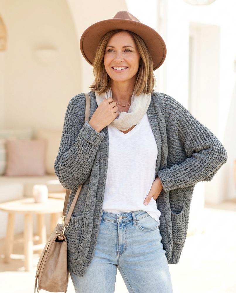 Marvis Mode - Lesan | Grobgestrickt Offen Cardigan Damen