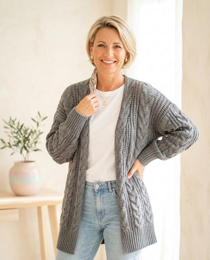 Marvis Mode - Raren | Langer Zopfmuster Cardigan Damen