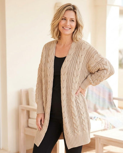 Marvis Mode - Raren | Langer Zopfmuster Cardigan Damen