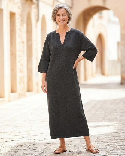 Marvis Mode - Rohal | Filzartig Dreiviertellang Kleid Damen