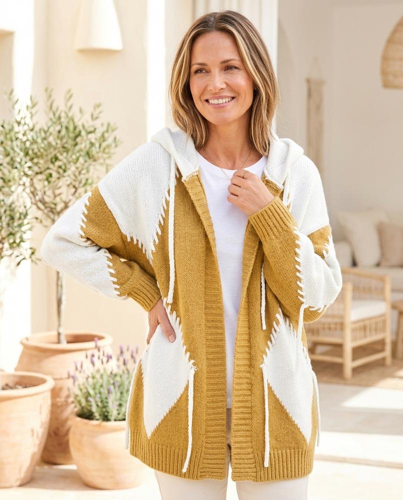 Marvis Mode - Katal | Strukturiert Kontrastvernäht Cardigan Damen