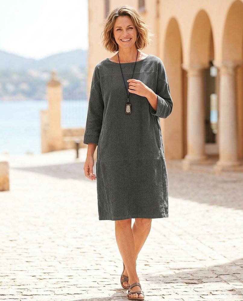 Marvis Mode - Yodan | Gerippt Dreiviertelärmlig Kleid Damen