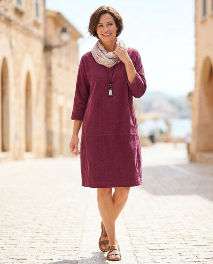 Marvis Mode - Yodan | Gerippt Dreiviertelärmlig Kleid Damen