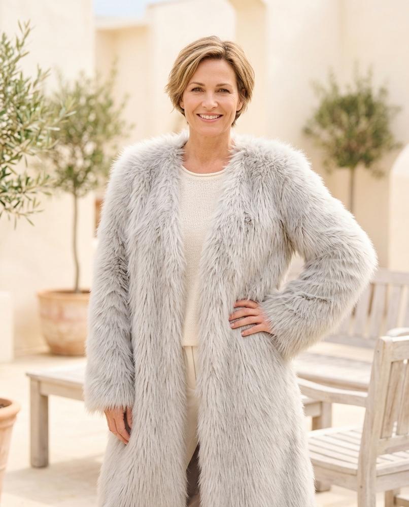 Marvis Mode - Rinor | Fellartig Langgeschnitten Mantel Damen