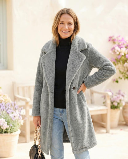 Marvis Mode - Kedan | Einreihiger Fleece Mantel Damen