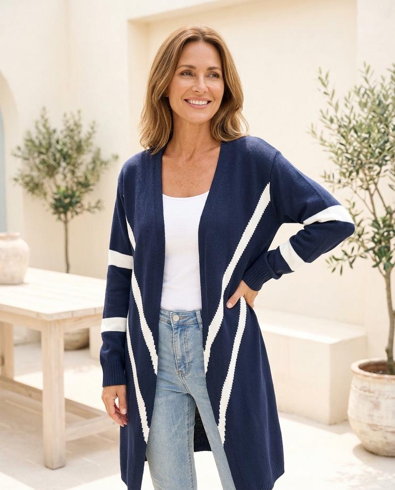 Marvis Mode - Vakar | Gestreifter Langer Cardigan Damen