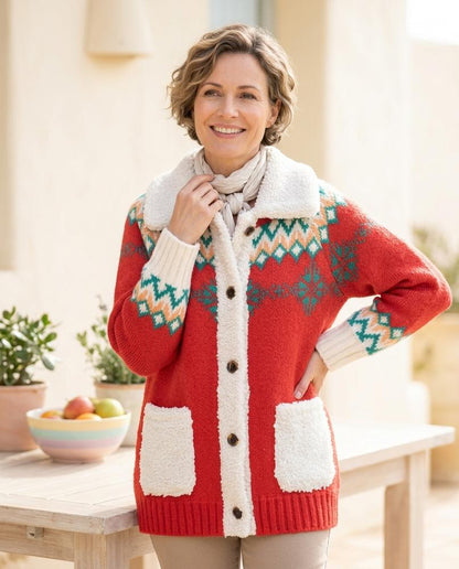 Marvis Mode - Tatal | Gemustert Gefüttert Strickjacke Damen