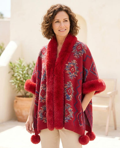 Marvis Mode - Lyram | Gemusterte Pelzbesetzte Strickjacke Damen
