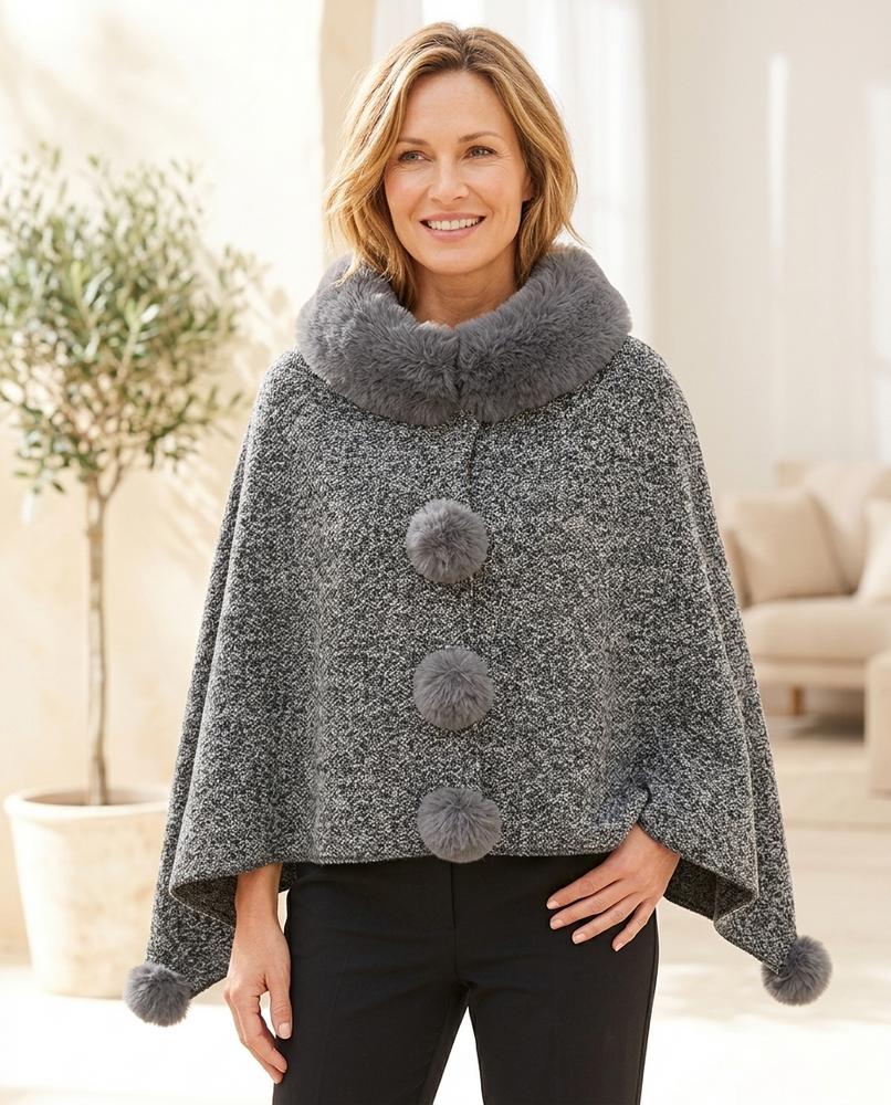 Marvis Mode - Danav | Asymmetrischer Pelzbesetzter Mantel Damen