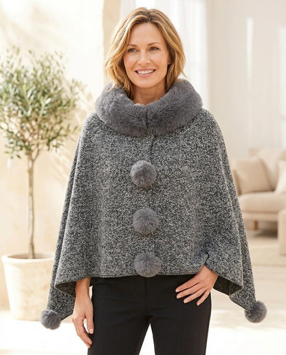 Marvis Mode - Danav | Asymmetrischer Pelzbesetzter Mantel Damen